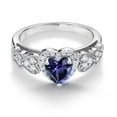 thumbnail image 3 of Gem Stone King 925 Sterling Silver Blue Iolite and White Moissanite Halo Ring for Women | 0.76 Cttw | Heart Shape 6MM | Gemstone Birthstone | Size 6, 3 of 6