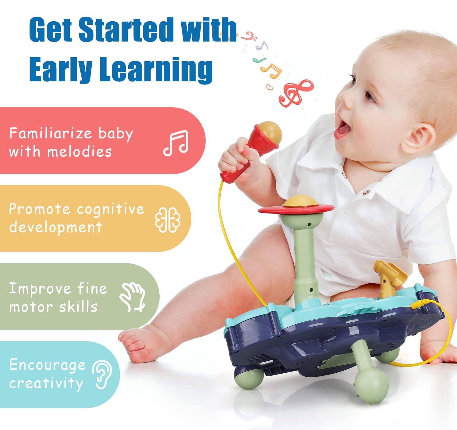 Adofi Jazz Drum Set Musical Toys for Toddlers 2-3, Kids Drum Set Musical Instruments Toys for Babies 2 Year Old , Ideal Birthday Blue