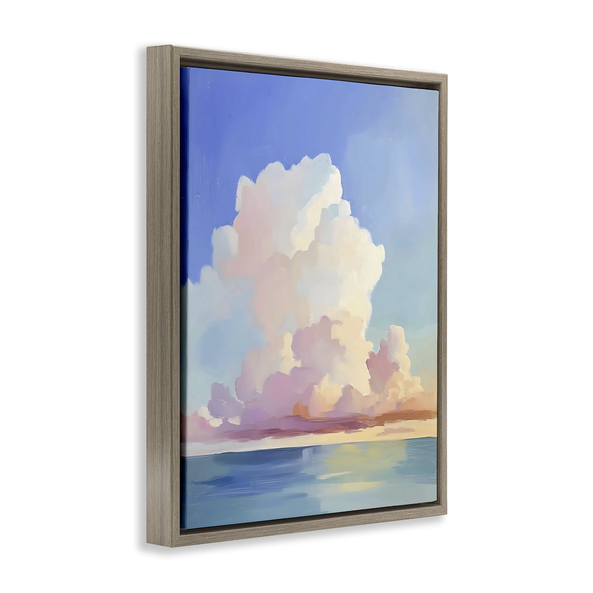 Stupell Industries Dreamy Pastel Clouds over Sea Brown Framed Floater Canvas Wall Art, design by The Prints Vibe
