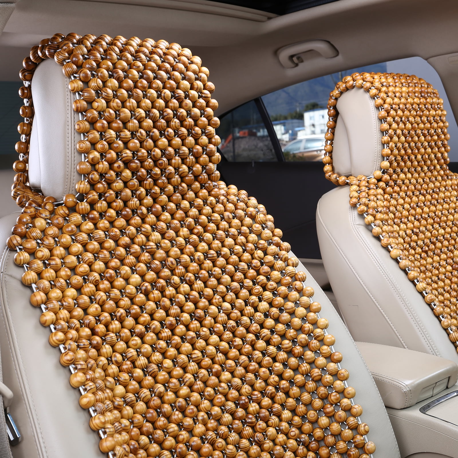 KENNISI Wooden Beaded Car Seat Covers with Headrest 18mm Large Olive Beads Cooling Cushion for Cars Vans Trucks Walmart