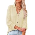 thumbnail image 2 of Camisa de punto con cuello en V para mujer, blusa informal de manga larga con cuello vuelto, Top, color albaricoque L, 2 of 6