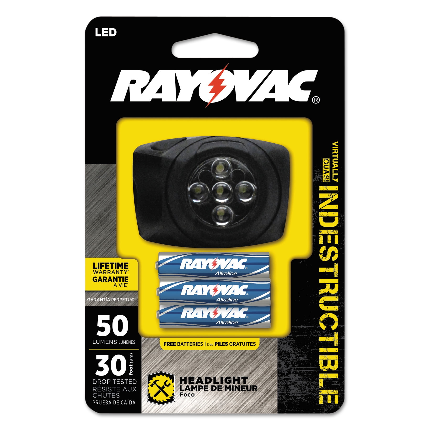 Rayovac Virtually Indestructible LED Headlight, 3 AAA, Black