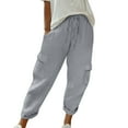 thumbnail image 2 of Soki Women's Cotton Linen Drawstring Pants Wide Leg Beach Trousers with Pockets, 2 of 6