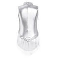 thumbnail image 4 of TSSOE Kids Girls Gymnastics Leotards Bodysuits Metallic Sleeveless Stand Collar Tassels Zipper Back Jumpsuits Silver 10, 4 of 5