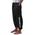 thumbnail image 4 of Costeam Womens Dandelion Print Linen Capri Pants Elastic Drawstring High Waist Side Pockets Cuffed Ankle Loose Fit Breathable Cropped Jogger Trousers, 4 of 8
