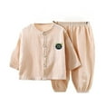 thumbnail image 3 of Toddler Boy Pajamas Cotton Gauze Long Sleeve Top and Pants Lightweight Summer Home Set Toddler Boy Clothes White 6-12 Months, 3 of 4