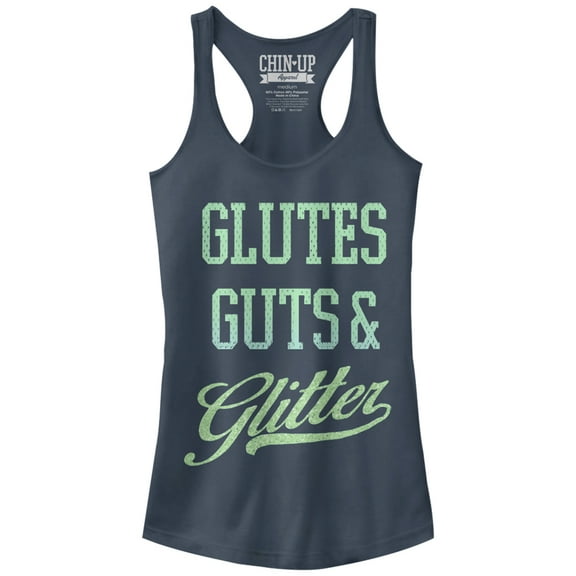Junior's CHIN UP Glutes Guts and Glitter Racerback Tank Top Indigo X Large