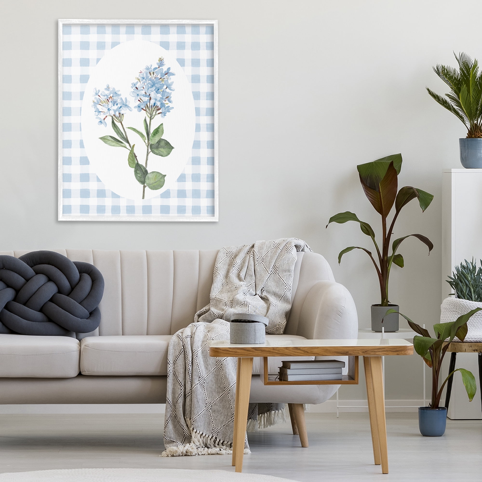 Stupell Industries Blue Checkered Blooms White Framed Giclee Art, design by Lanie Loreth