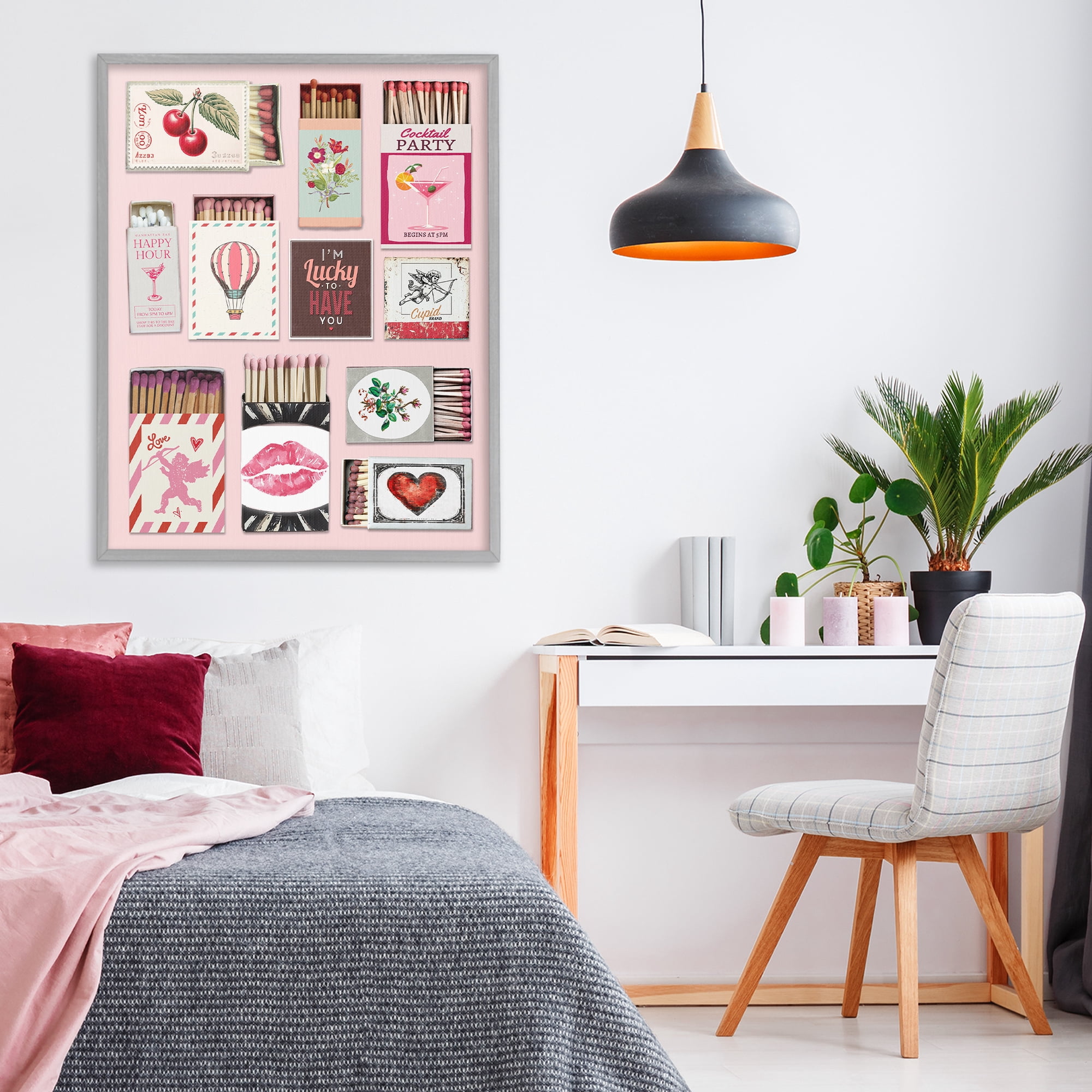 Stupell Industries Vintage Romantic Matchbox Collection Gray Framed Giclee Art, design by CAD Designs