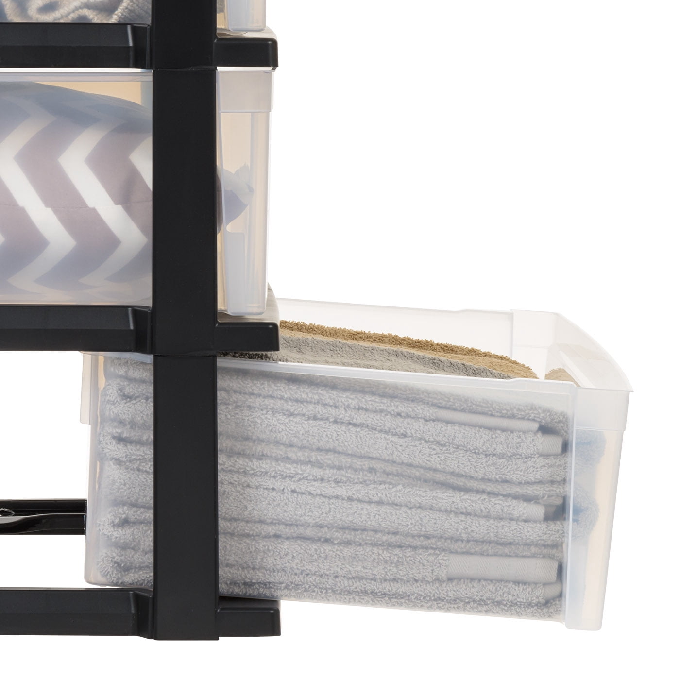 IRIS 3-Drawer Wide Plastic Storage Drawer, Black, Set of 2