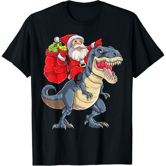 Dinosaur T rex Christmas Santa Men Xmas Squad T-Shirt