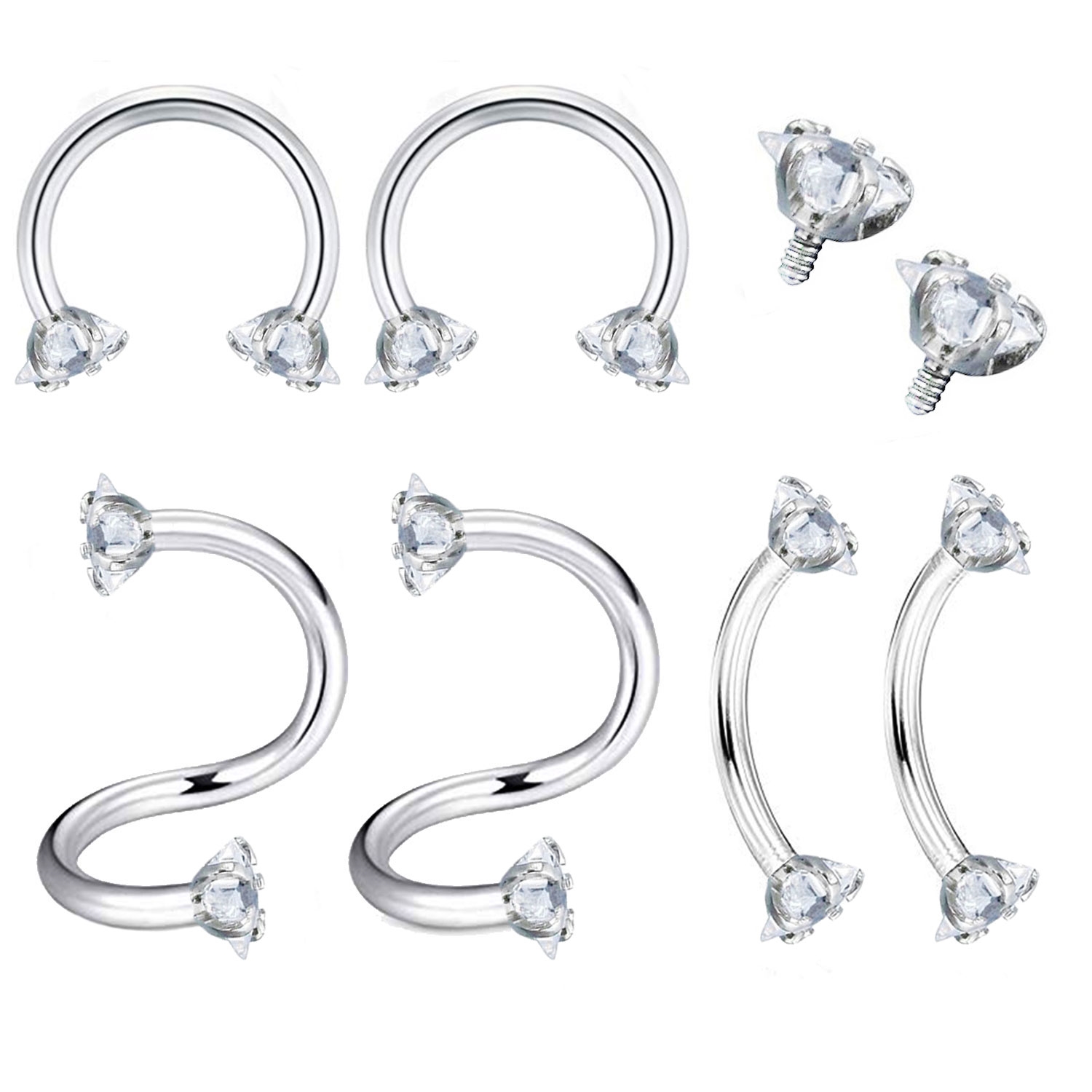 BodyJ4You 6PC Body Piercing Jewelry Set 16G Nose Tragus Labret Monroe