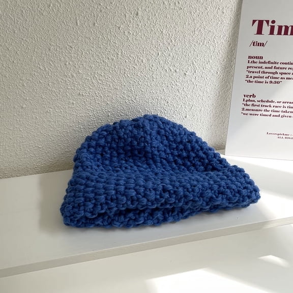 SikaFu Coarse Knit Pineapple Patterned Woolen Hat Ins, Versatile In Winter, Big Head Circumference, Klein Blue Hat, Trendy And Small Face For Women