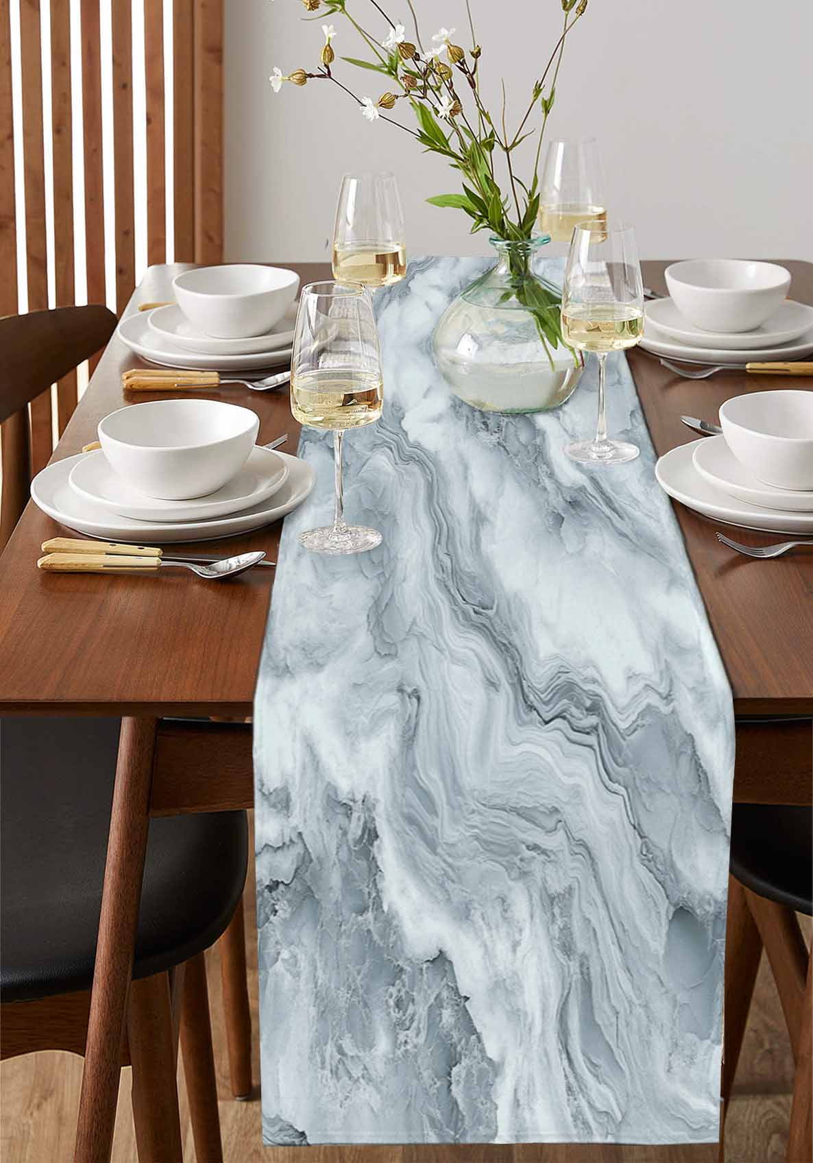 Table Runner Dresser Scarves 72 Inch Long,Abstract Gray Water Ripple Stripe Linen Dining Table Runners Natural Marble Texture Tabletop Scarf for Wedding Holiday Party Kitchen