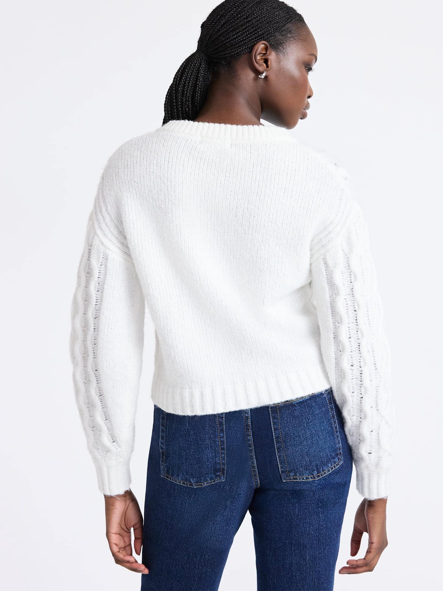 Free Assembly Women's and Women's Plus Cropped Cable Cardigan Sweater, Midweight, Sizes XS-4X