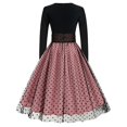 thumbnail image 4 of XFLWAM Women Vintage Polka Dot 1950s Audrey Retro Rockabilly Prom Dress 50s Long Sleeve Patchwork Cocktail Party Swing Dress, 4 of 5