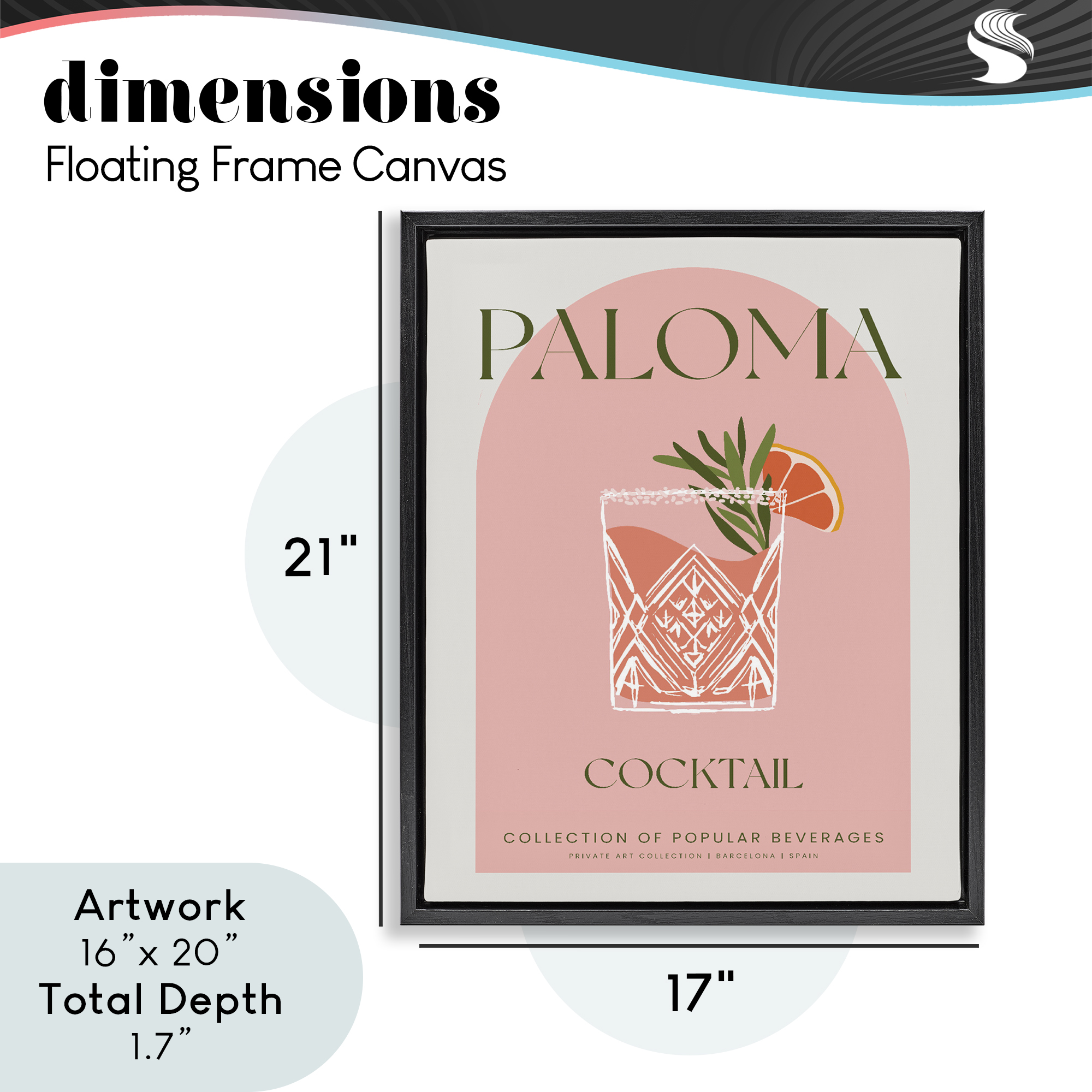 Stylish Retro Paloma Black Framed Floater Canvas Wall Art, design by Lil' Rue