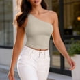 thumbnail image 4 of Bosfbaoi Summer Tops for Women One Shoulder Form-Fitting Crop Top Sleeveless Asymmetric Solid Tank Top, 4 of 7