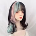 thumbnail image 4 of Women's long wavy synthetic wig, black-brown with pink/blue/green highlights - naturally thick, voluminous, and layered, suitable for everyday wear, parties, and cosplay - comfortable rose mesh cap t, 4 of 7
