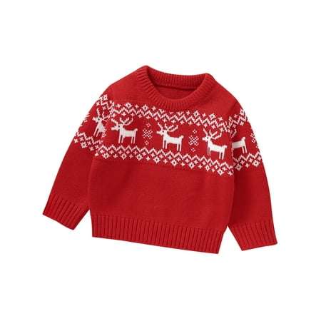 

VOLTEY Baby Knitted Sweater Christmas Santa/Elk Print Casual Warm Long Sleeve Pullovers Infant Knitwear for Toddler