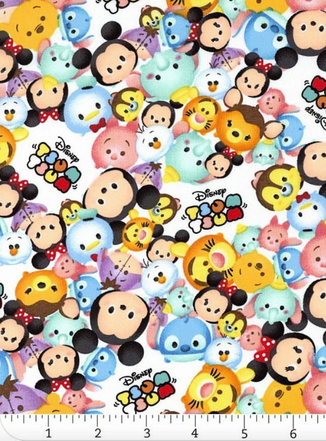Disney Tsum Tsum Group Toss White 100% cotton Fabric by the yard 
