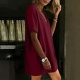 thumbnail image 7 of Efsteb Women's Cotton Tunic Dress V-Neck Short Sleeve Casual Loose Fit Short Dress with Side Pockets （Wine,L）, 7 of 7