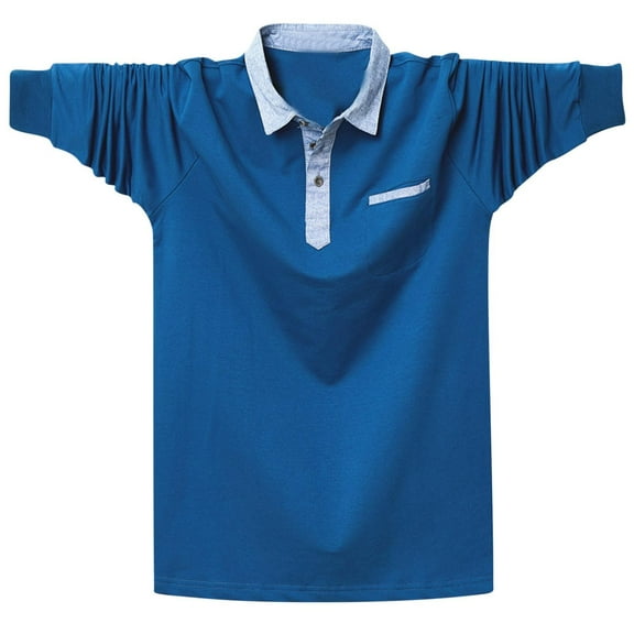 Cotton Mens Long Sleeve Plus Size Shirt Collar Lapel Solid Color Casual Loose Button Up Basic Golf Work Blouse Tops,Blue 1,3XL