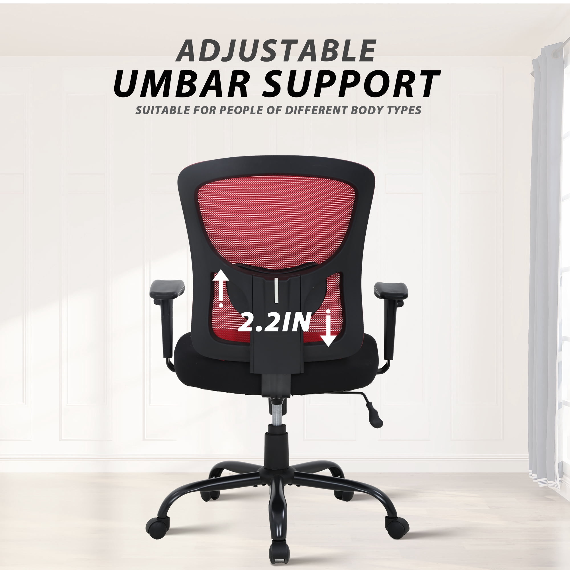 CL.HPAHKL Office Chair Ergonomic Desk Chair, 400lbs Big and Tall Mesh Chair, Computer Chair with Adjustable Arms & Seat Height, Rolling Swivel PC Chair for Home Office, Red