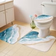thumbnail image 4 of Beach Ocean Waves Bathroom Rugs Set Blue Watercolor Painting Non Slip Absorbent Soft Bath Mats 3 Piece Set with Bathroom Rug, U-Shaped Floor Mat, Toilet Seat Cover Small Size, 4 of 9