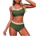 thumbnail image 2 of Womens 2 Piece Bikini Sets High Waisted Colorblock Sporty Swimsuits Wide Straps Bathing Suit Summer Swimwear Army Green L, 2 of 7