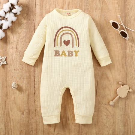 

niuredltd boys girls long sleeve ribbed letter print romper jumpsuit