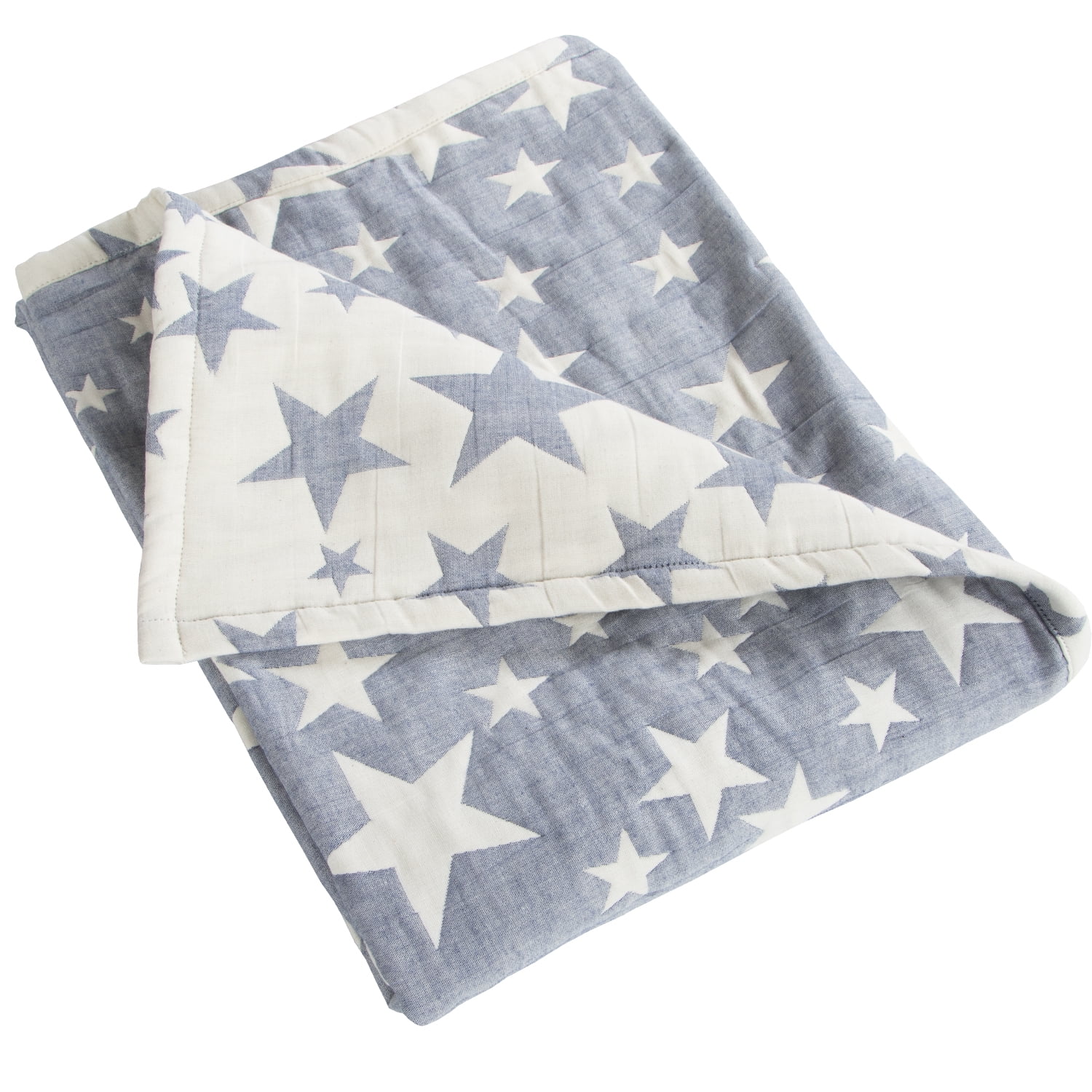 Ntbay 3 Layer Toddler Blanket, Muslin Cotton Jacquard Bed Blankets, Lightweight Thermal Baby Blanket, Super Soft and Warm Crib Blanket for All Seasons, Decoration Gift, 30"x40", Blue Star