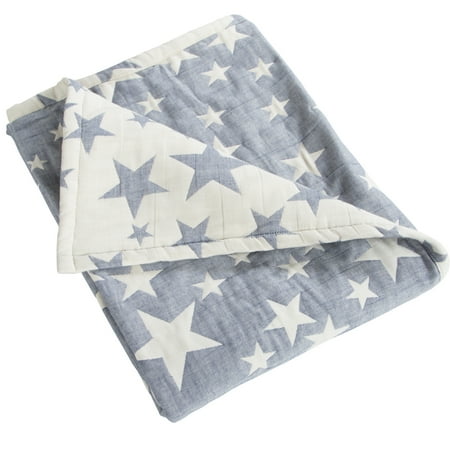 Ntbay 3 Layer Toddler Blanket, Muslin Cotton Jacquard Bed Blankets, Lightweight Thermal Baby Blanket, Super Soft and Warm Crib Blanket for All Seasons, Decoration Gift, 30"x40", Blue Star