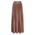 thumbnail image 4 of Miluxas Women Elastic High Waist Pleated Skirt Solid Color Flowy Swing A-line Ankle Skirts Khaki, 4 of 7