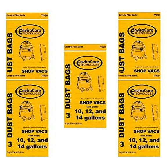 15 ShopVac Type F 10-14 Gallon Bags 9066200 Wet/Dry Shop Vac Vacuum Bags 906-62-00