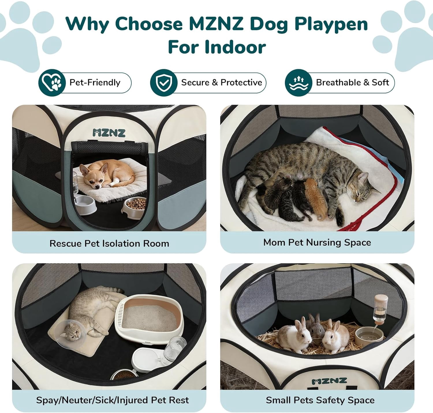 Dog Cat Playpen, Portable Puppy Pet Crate Indoor for Small Dogs Cats Rabbits, Foldable Dog Cage Enclosure for Outdoor, Pop Up Dogs Tent Kennel with Carrying Case