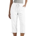 thumbnail image 4 of Axiiglly Cotton Linen Capri Pants for Women Drawstring Elastic Waist Relaxed Fit Summer Holiday Travel Lounge Capris White 2XL, 4 of 9