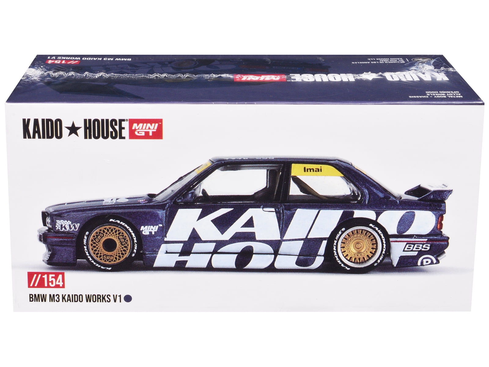 BMW M3 (E30) "Kaido Works V1" Dark Blue Metallic with Graphics (Designed by Jun Imai) "Kaido House" Special 1/64 Diecast Model Car by Mini GT