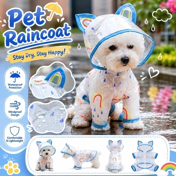 Rdausd Dog Raincoat Four-Leg One-Piece Pet Rain Jacket, Waterproof Coat with Reflective Strips for Dogs, Lightweight Breathable Full Body Rain Suit