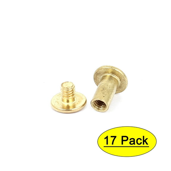 Uxcell M5x10mm Brass Plated Binding Chicago Screw Post for Leather Purse Belt (17-pack)