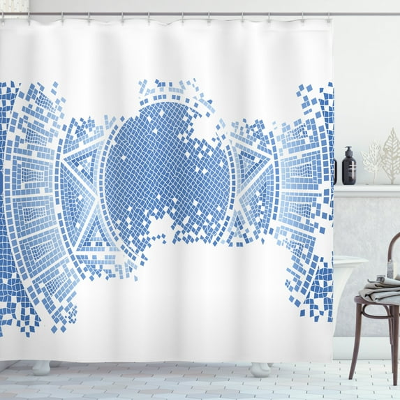 Ambesonne Geometric Shower Curtain, Old Worn out Mosaic, 69"Wx84"L, Pale Blue