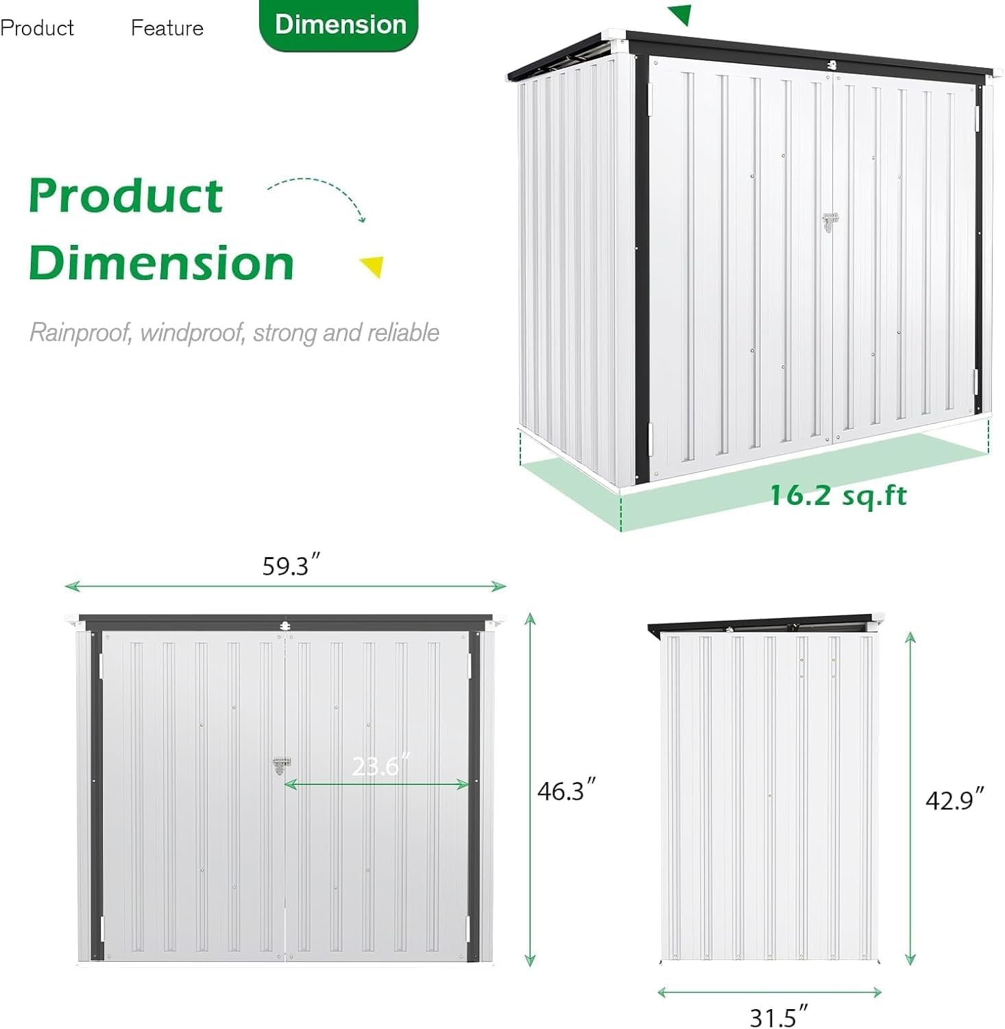 AECOJOY 46 Cu ft. Outdoor Trash Can Storage Shed Waterproof Horizontal Storage Cabinet in White&nbsp;