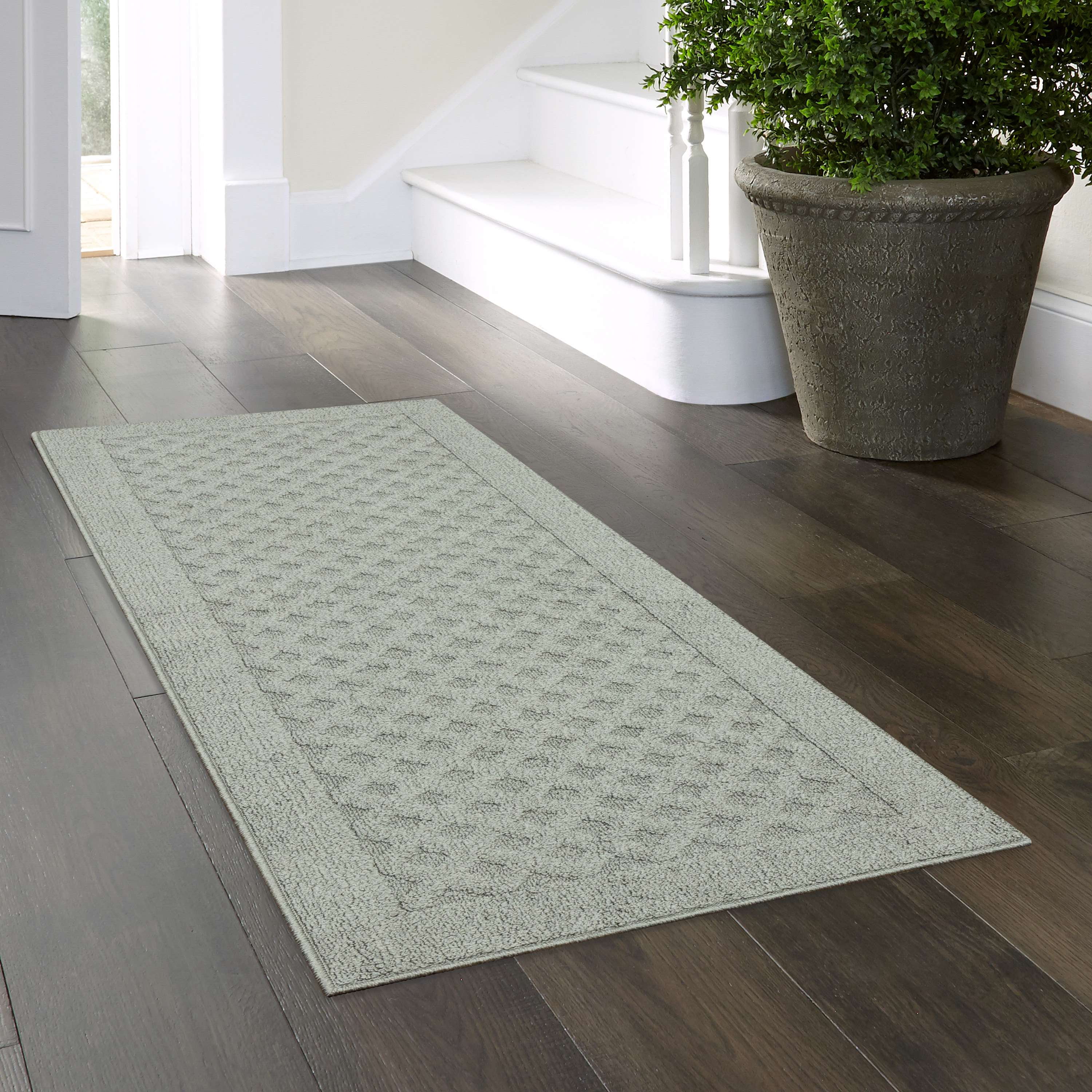 Mainstays Dylan Solid Diamond Pewter Gray Olefin Indoor Runner Rug, 1 ft 9 in x 5 ft
