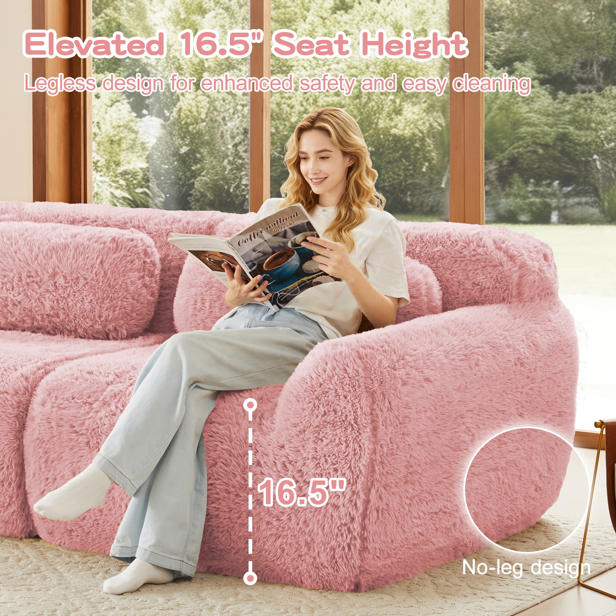 AISWORD 40" 2-Seat Modular Cloud Loveseat, Premium Plush Fabric Boneless Sofa with 32D High-Density Foam&Anti-Slip Bottom
