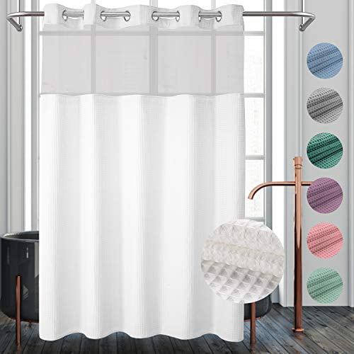 River Dream Waffle Weave Fabric Shower, Hookless Shower Curtain With Snap In Liner