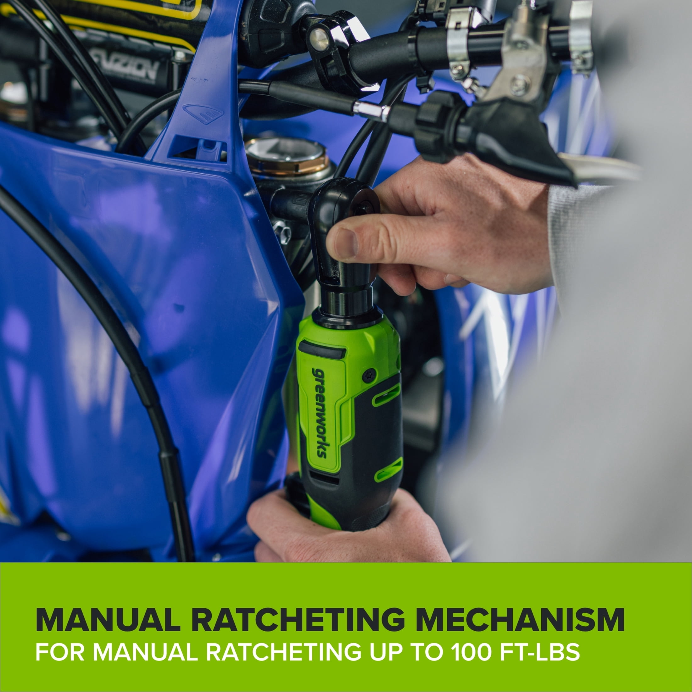 Greenworks PowerAll 24V Brushless 60 ft-lb 3/8" Ratchet Wrench, 2Ah Battery and 30W Cable, RW380A1