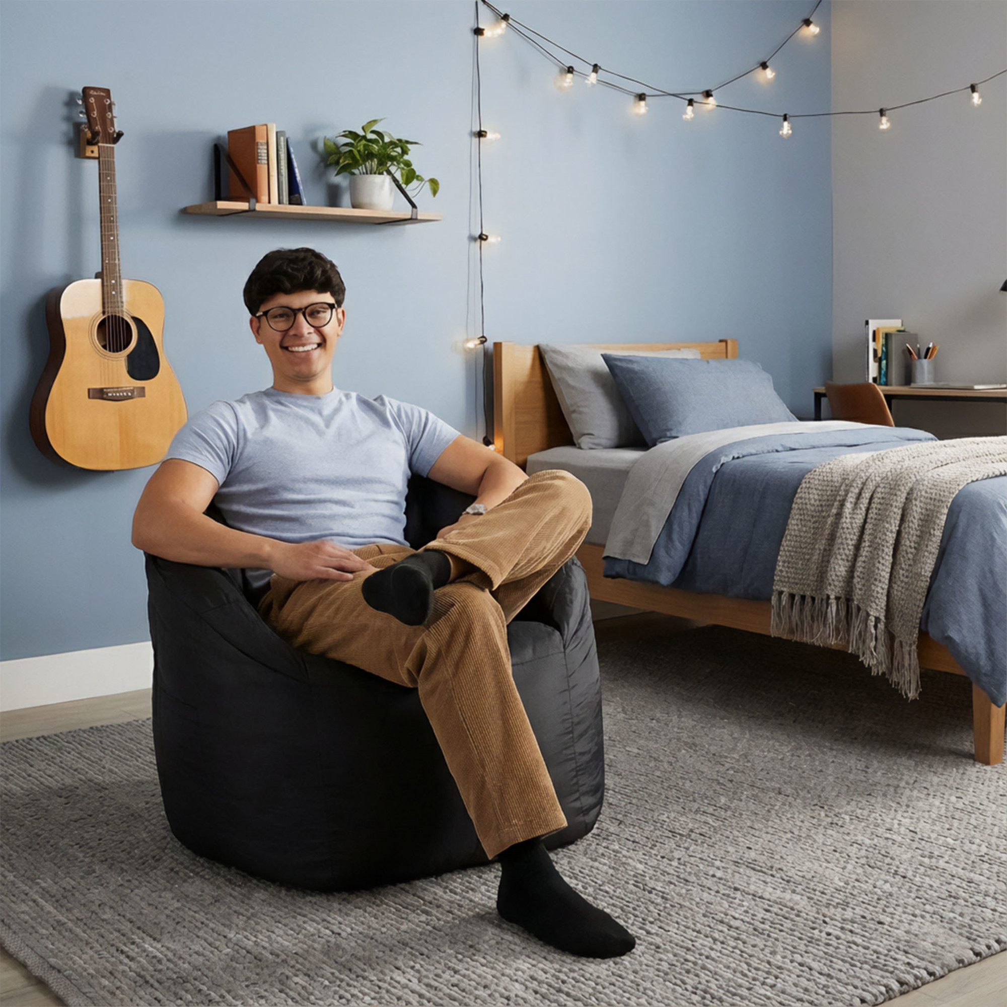 Big Joe Milano Bean Bag Chair for Kids, Teens, Adults, Durable Easy-Clean Black Smartmax, Nylon Polyester Blend, Lightweight Seat for Reading Nook and Gaming, 2.5 foot Refillable