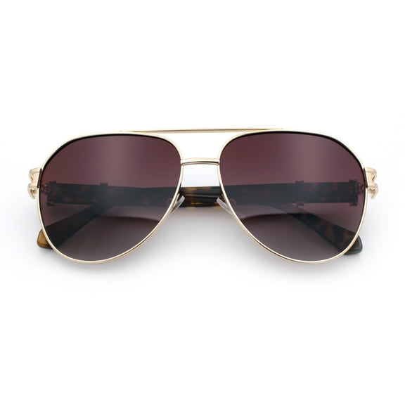 Mens Polarized Luxury Metal Tear Drop Shape Officer Double Bridge Sunglasses Gold Tortoise - Brown