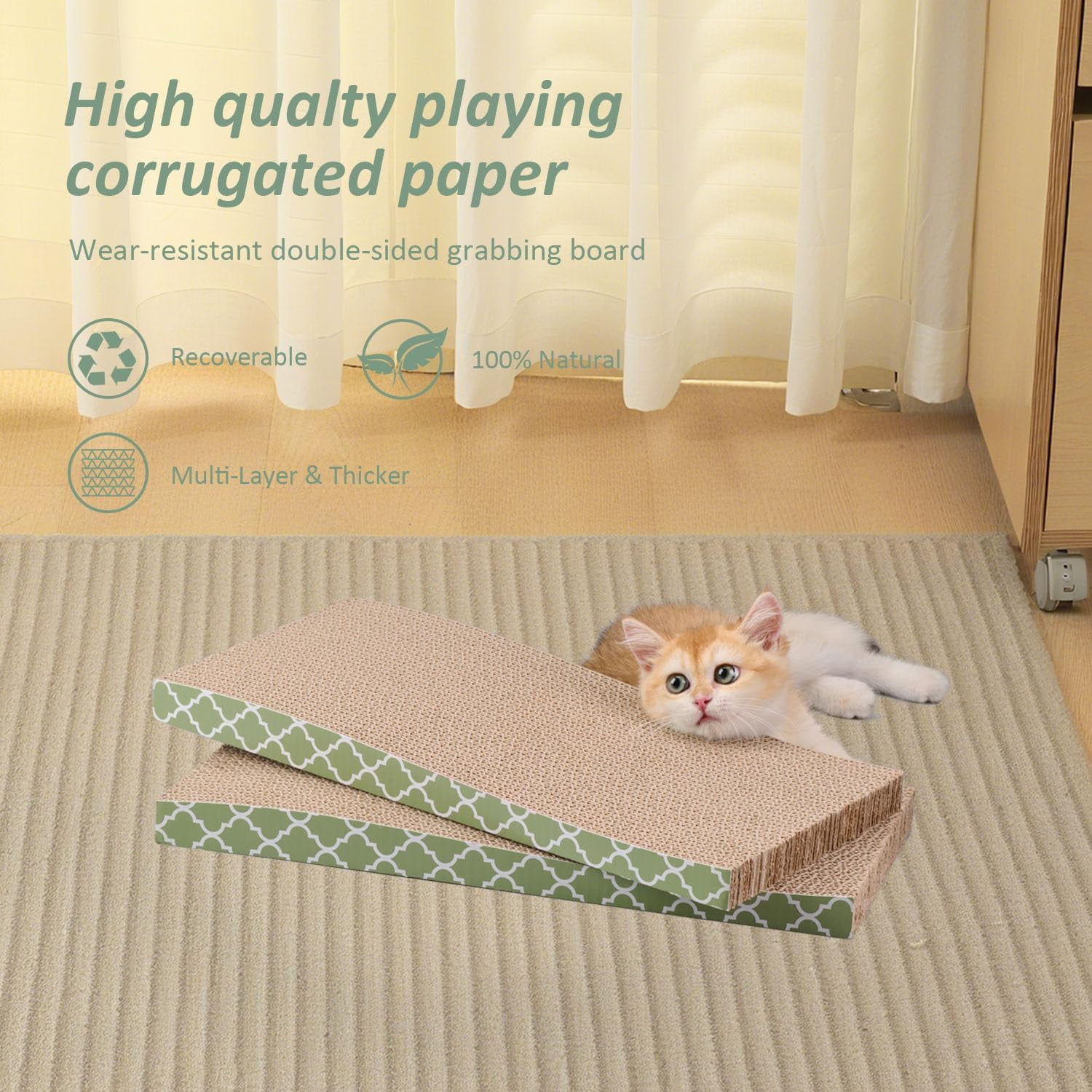 THBN Cat Scratcher Cardboard Scratching Pads Scratch with Catnip 2PCS Reversible Corrugated Cardboard