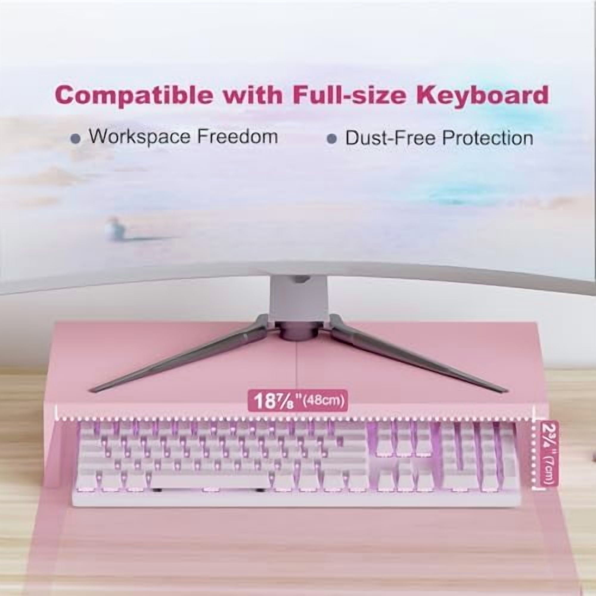 Pink Monitor Riser-20L inch, Wood Monitor Stand for Desk, Sturdy TV/Screen/PC/Printer/Laptop Riser,Computer Shelf with Storage TV Holder for Home Office (Pink, 20 inch)
